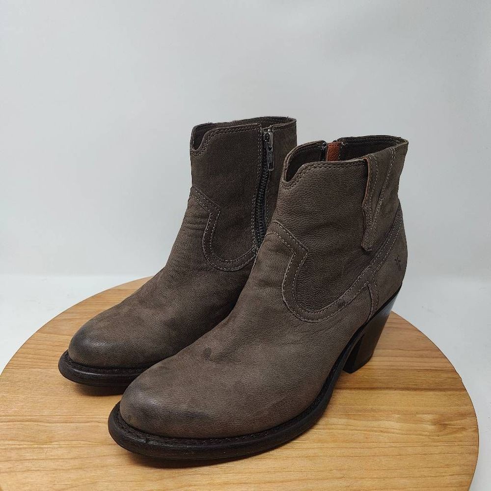 Frye Lillian Western Bootie- Womens- Size 7.5 B- Gray- Leather- Ankle Boots - Picture 10 of 11